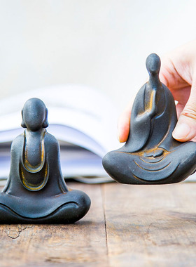 新中式国风无相无面佛像禅意摆件书房饰品茶宠仿铸铁手工家居