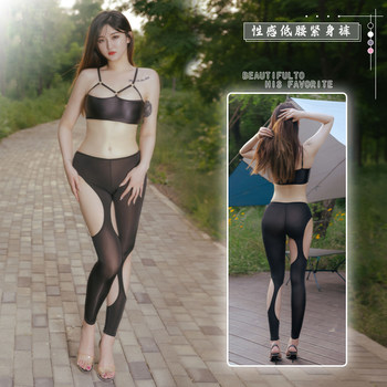 ກາງເກງເສີມສວຍ seamless closed crotch ice silk spandex glossy liquid base layer silk zipper outdoor exposed abalone glitter