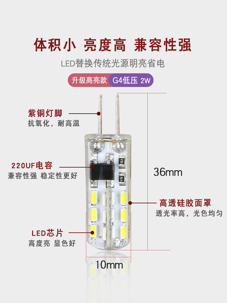 G4G9插脚LED节能灯泡灯珠低压12VE14小螺口3W5W7W冰箱油烟机台灯 - 图0