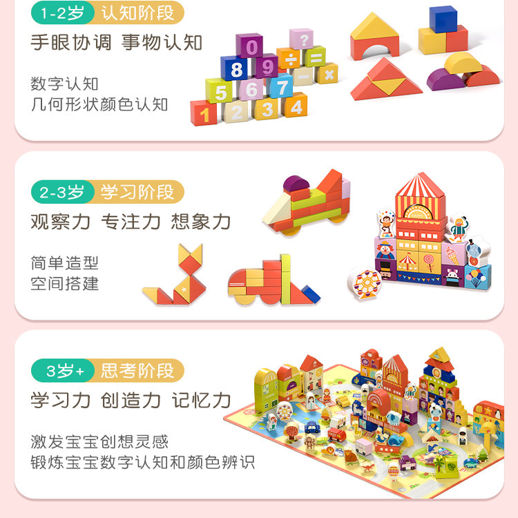 儿童积木玩具益智拼装宝宝1-2岁3-6岁大颗粒男女孩木头拼图叠叠高,淘宝优惠券,粉丝福利购,淘宝优惠卷