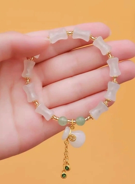 东陵玉白玉竹节手链小众原创