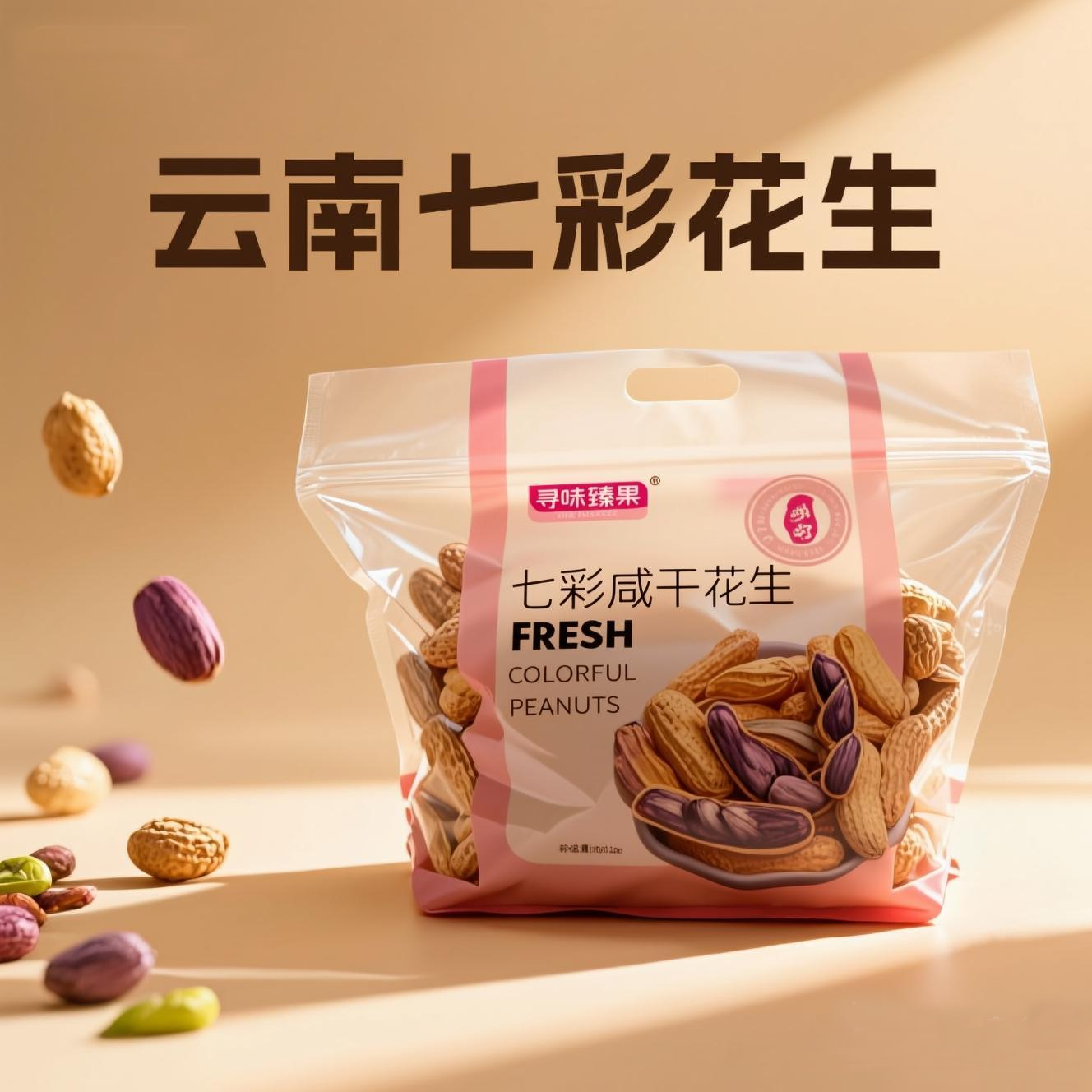 瑾韵七彩花生云南特产彩色花生米健康零食500g旗舰店水煮特大颗粒,淘宝优惠券,粉丝福利购,淘宝优惠卷