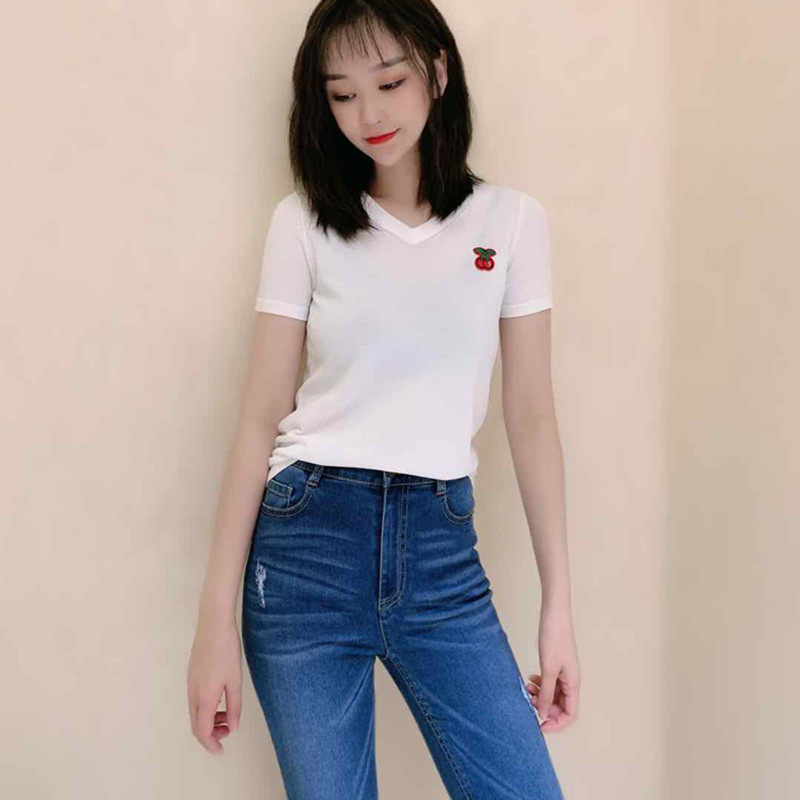 阿玛施旗舰店官网正品拼接樱桃t恤 简妍芙T恤