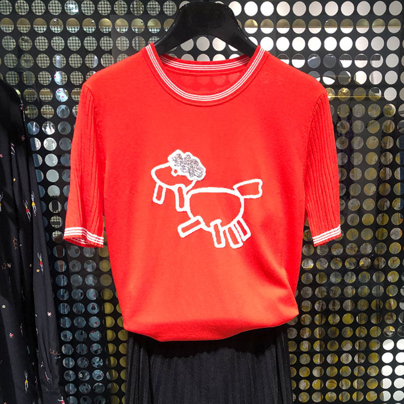 阿玛施旗舰店官网2020夏新款女t恤 简妍芙毛针织衫