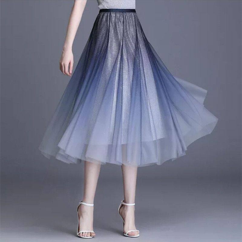 阿玛施旗舰店渐变色仙气网纱裙子 简妍芙半身裙