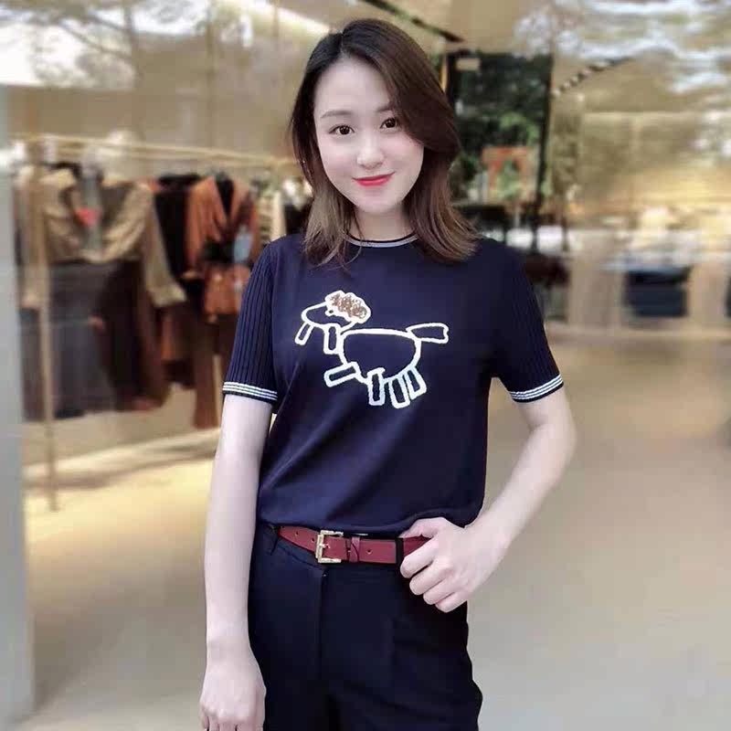 阿玛施旗舰店官网2020夏新款女t恤 简妍芙毛针织衫