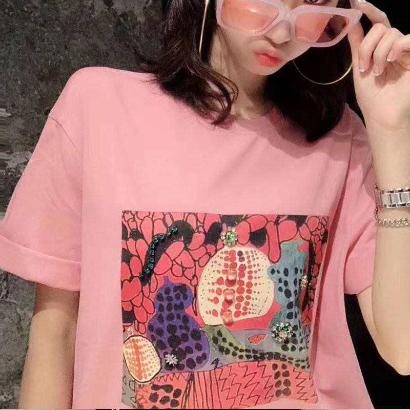 阿玛施旗舰店官网2020夏款粉色t恤 简妍芙T恤