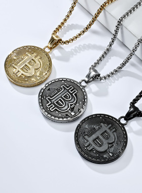 加密比特币Bitcoin钛钢项链