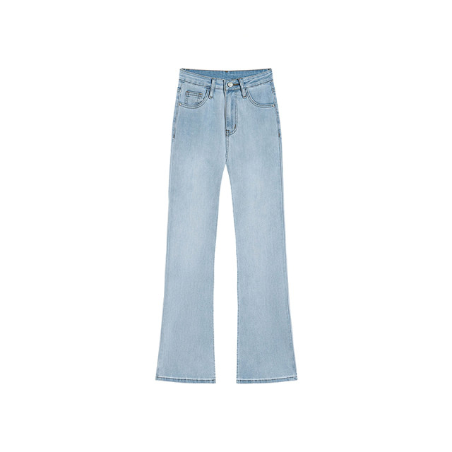 Jeans bootcut ສີຟ້າອ່ອນສໍາລັບແມ່ຍິງ, pants hoof ມ້າ