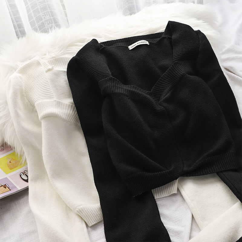 复古方领打底女早秋2020新款毛衣 秀依媚族毛针织衫