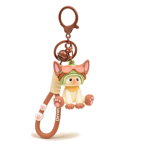 NewToys可爱飞行员德文猫小猫咪情侣车钥匙扣包书包挂件一对挂饰 - 图3