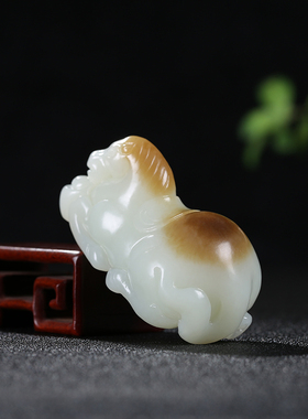 和田玉糖白玉生肖马手把件玉石