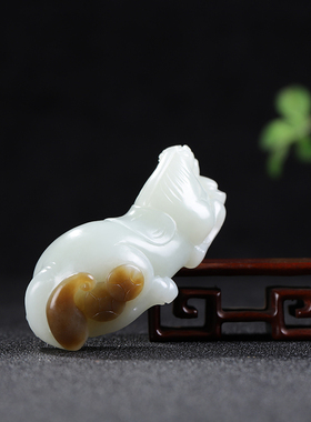和田玉糖白玉生肖马手把件玉石