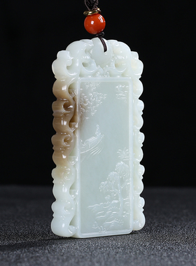 和田玉生肖龙山水手把件糖白玉