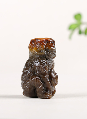 和田玉且末糖玉生肖猴手把件玉石