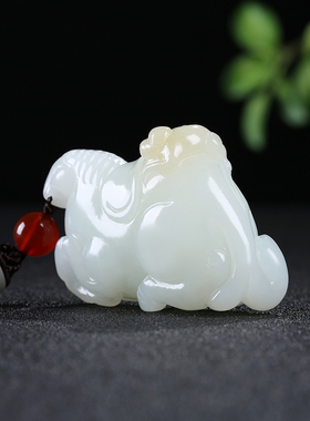 和田玉糖羊脂白玉生肖马猴手把件