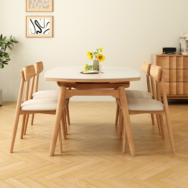 实木岩板餐桌椅组合小户型家用可伸缩饭桌轻奢高级感餐桌方圆两用,淘宝优惠券,粉丝福利购,淘宝优惠卷