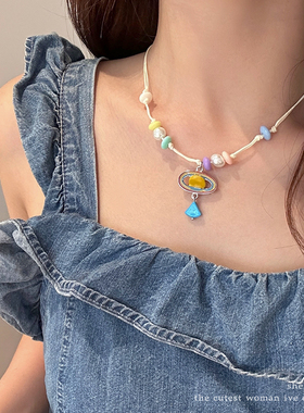 可爱彩色飞碟吊坠星星项链