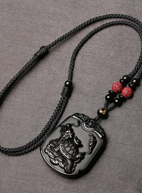 天然黑曜石龙龟吊坠男女