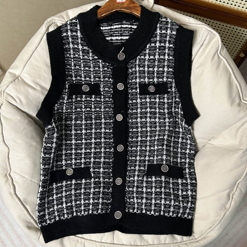 【不退换】韩单女小香风单排扣圆领马甲休闲上衣外套宽松百搭撞色 - 图2