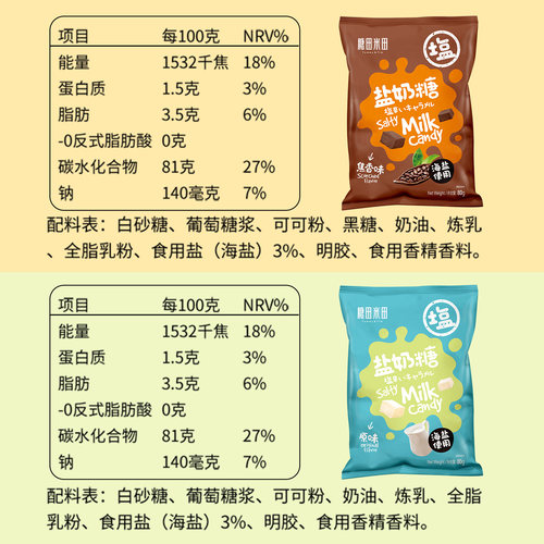 糖田米田海盐奶糖原味焦香味儿童旅游踏青零食美味软奶糖散装 - 图1