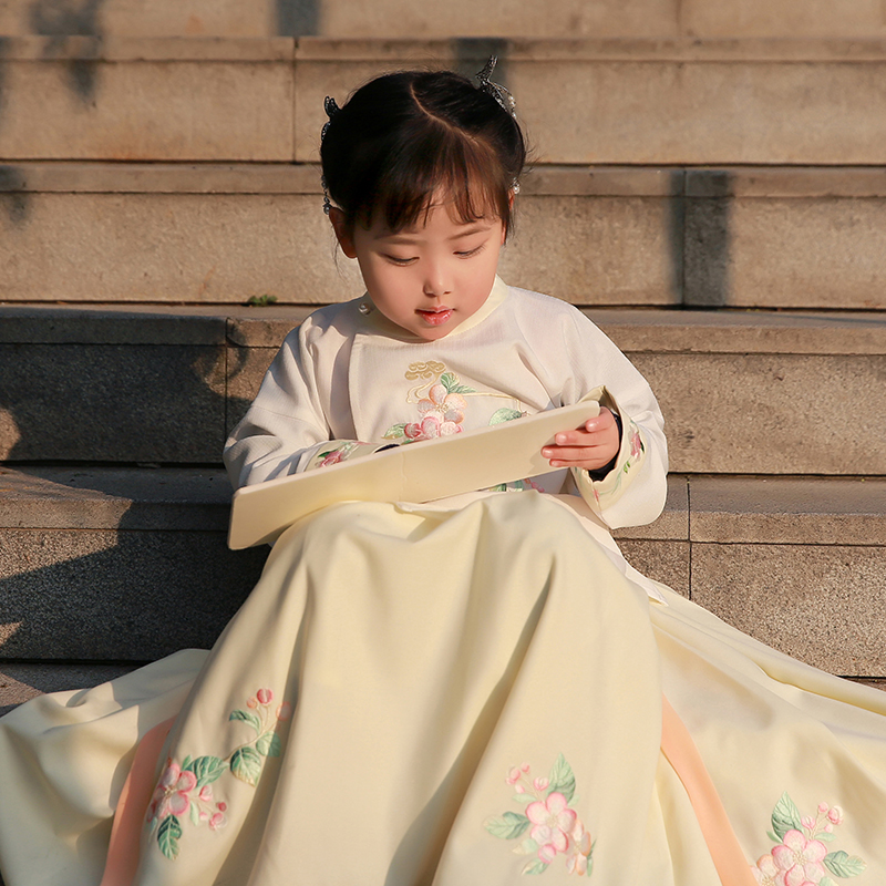 仙糖原创绣花中国风儿童古风汉服女童洋气超仙小童装防掉衫裙莺华-图1