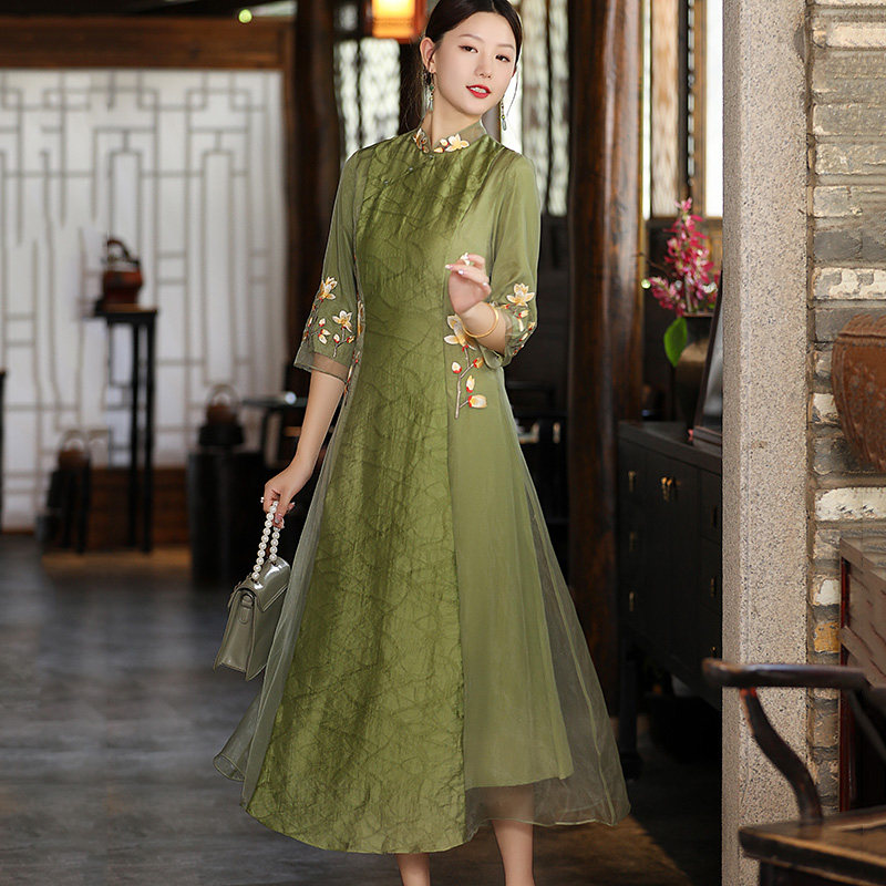 改良旗袍复古民国风唐装中式连衣裙 娇品兰旗袍