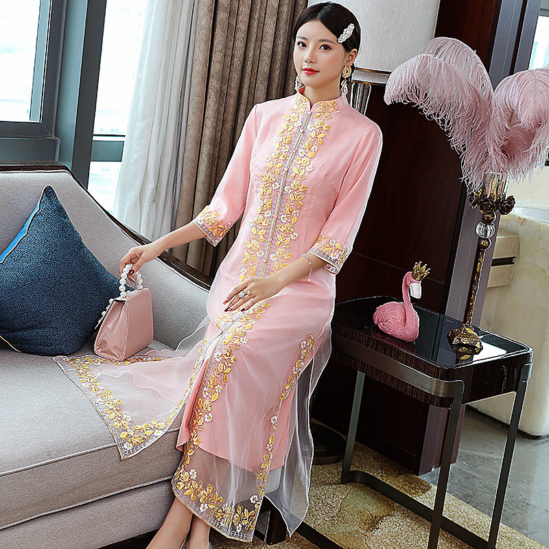 中国风改良旗袍复古风女修身连衣裙 娇品兰旗袍