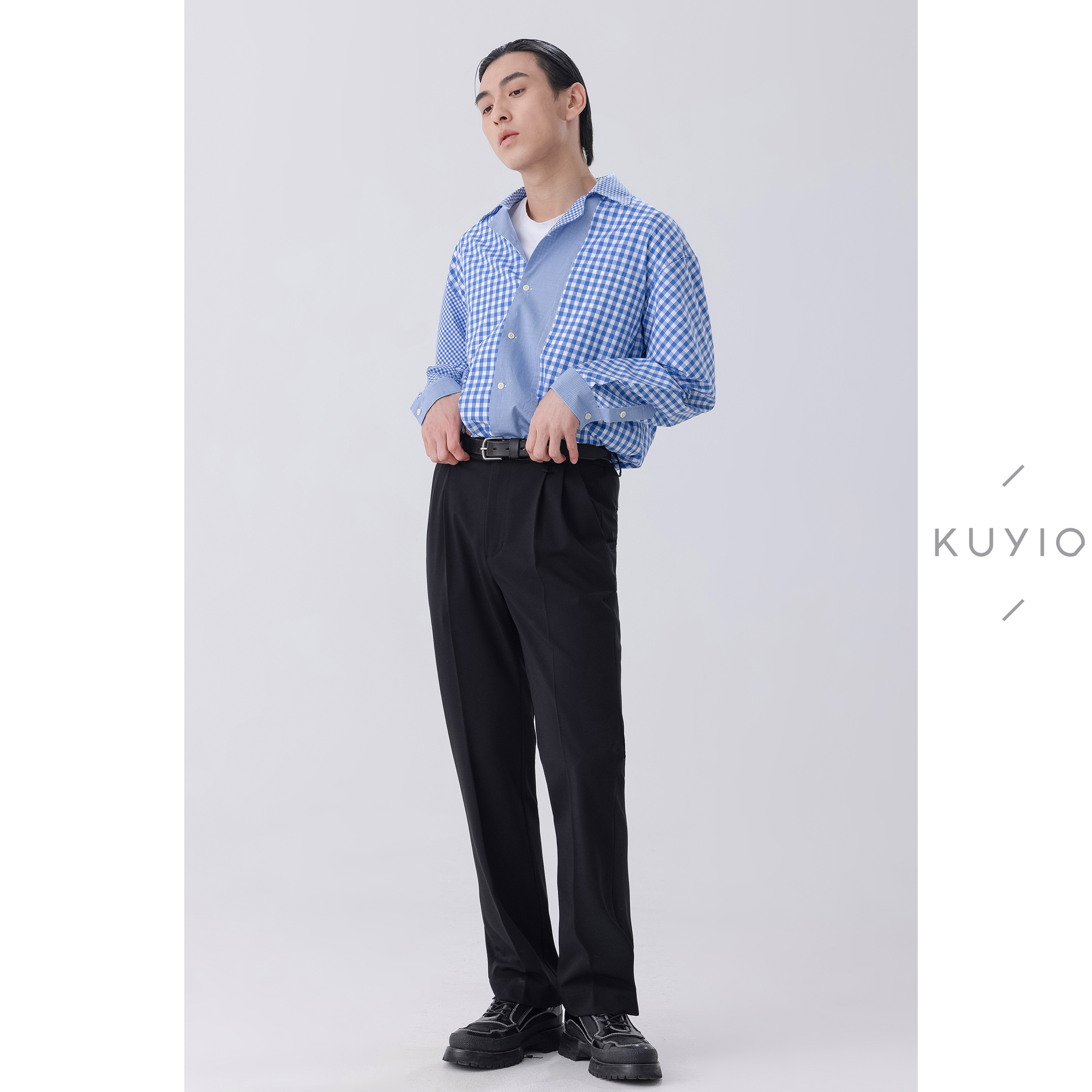 日常通勤基础 KUYIOU/意式双褶垂感直筒松紧腰休闲西装长裤男 K33 - 图3