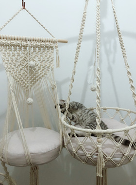 【杰作集】ins风纯手工编织猫托猫吊床  猫窝晒太阳猫秋千材料包