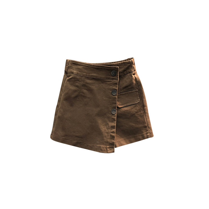 咖啡色假两件牛仔裤裙2021年潮短裤 简兰顿牛仔裤