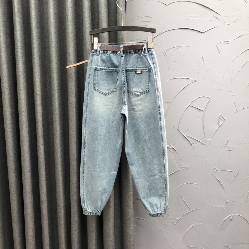 欧货高腰休闲哈伦牛仔裤女2025秋季宽松洋气浅色显瘦束脚老爹垮裤,淘宝优惠券,粉丝福利购,淘宝优惠卷