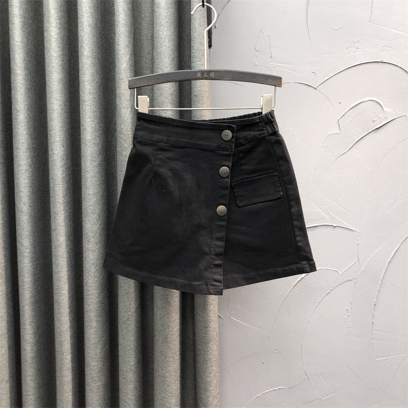 咖啡色假两件牛仔裤裙2021年潮短裤 简兰顿牛仔裤