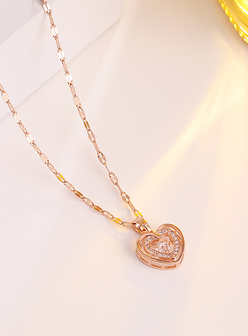 玉姿澜不褪色钛钢项链女气质网红锁骨链2024新款潮人灵动爱心吊坠