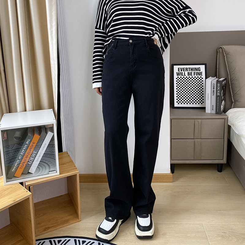 大码窄版牛仔裤女阔腿裤秋季长裤黑色宽松直筒裤女裤胖mm显瘦裤子,淘宝优惠券,粉丝福利购,淘宝优惠卷