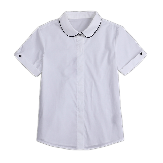 Stretch cotton college British style summer lapel crew neck