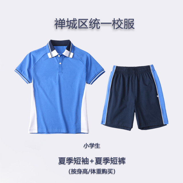 Foshan Chancheng District primary school junior high school students 2025 new summer school uniform short-sleeved shorts suit with school badge