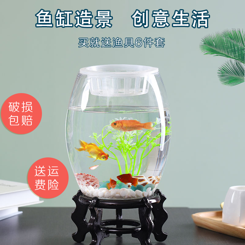 创意水族箱生态圆形玻璃金鱼缸 大号乌龟缸 迷你小型造景水培花瓶 - 图2