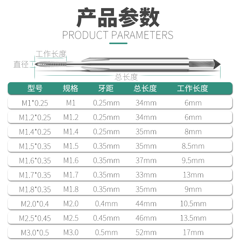 微型机用丝锥m2 迷你丝攻M1-M3.5mm小规格攻牙丝锥套装 手用丝锥