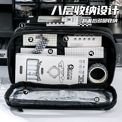笔袋高颜值ins风大容量痛包男孩2026新款高中生学生女初中生透明简约帆布超大收纳创意设计感小众文具铅笔盒 - 图0