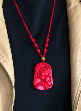 朱砂十二生肖玉吊坠男款女项链本命年红色12属相牛猪猴鼠兔挂件