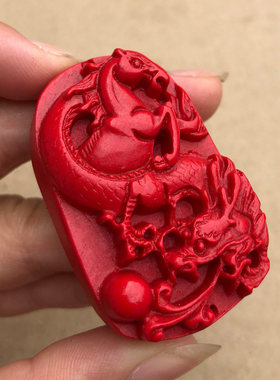 天然朱砂龙马精神吊坠男女十二生肖龙马项链玉坠属相马到成项链