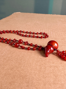 正宗红玛瑙葫芦吊坠女款手编珠链大款葫芦福䘵毛衣链坠子节日礼物