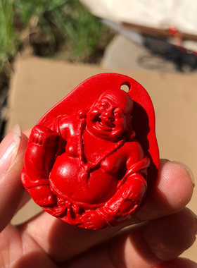 原色朱砂佛公吊坠女款平安大肚佛公守护神玉佩挂件毛衣链守护神