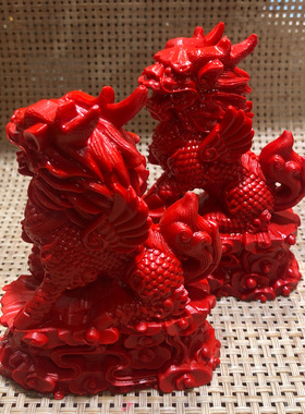 朱砂中国红麒麟摆件飞天火麒麟一对摆台家居摆饰办公桌车内装饰品