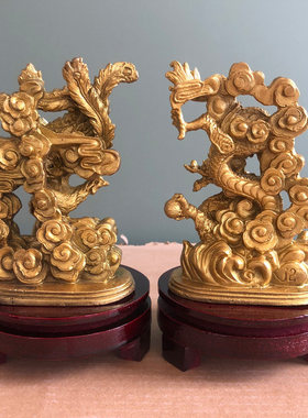 黄铜凤凰摆件吉祥物火凤凰龙凤一对结婚礼物龙凤呈祥家居摆放装饰