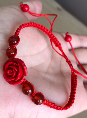 玫瑰花手链女简约手镯旺缘分学生闺蜜水晶手饰品生日礼物送女友