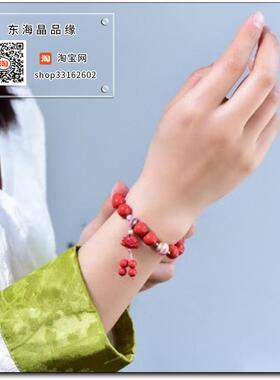 原矿高含量朱砂红砂水飞砂10毫米莲花手链单圈手串女护身符饰品