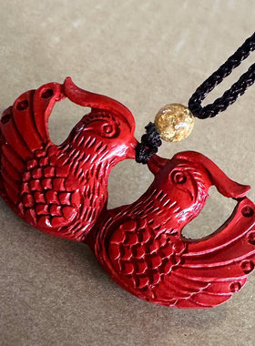 正红朱砂鸳鸯一对项链卧室床头情侣挂饰姻缘百年好合桃花婚礼同心
