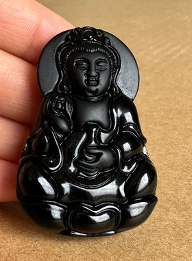正宗黑曜石观世音菩萨吊坠 净瓶平平安安观音挂件 男女兰花指菩萨